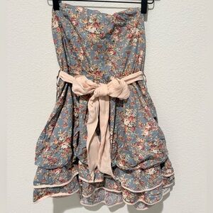 Coquette Garden Party Ruffeld Floral Strapless Mini Bubble Dress Tiered Large